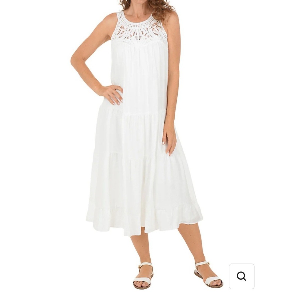 Luxology Halter Neck Crocheted Lace Tiered Lined Sz Small S Resort Cruise Dress